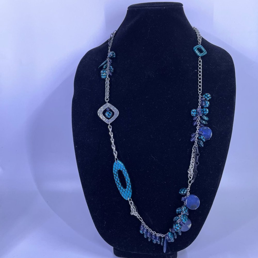Chico's Silver Tone Beaded Dangle Adjustable Necklace